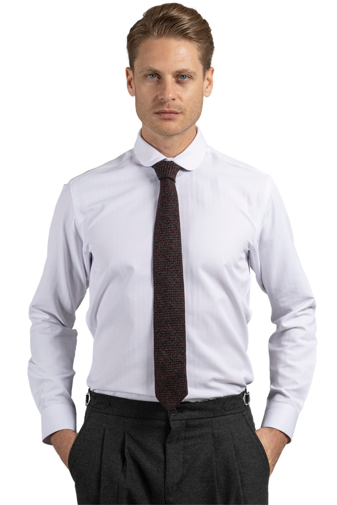THOMAS - White Herringbone Penny Collar Shirt - Jack Martin
