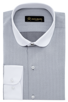 THOMAS - Grey Herringbone Penny Collar Shirt - Jack Martin