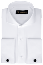 MASON - White Herringbone Cutaway Collar Double Cuff Shirt - Jack Martin
