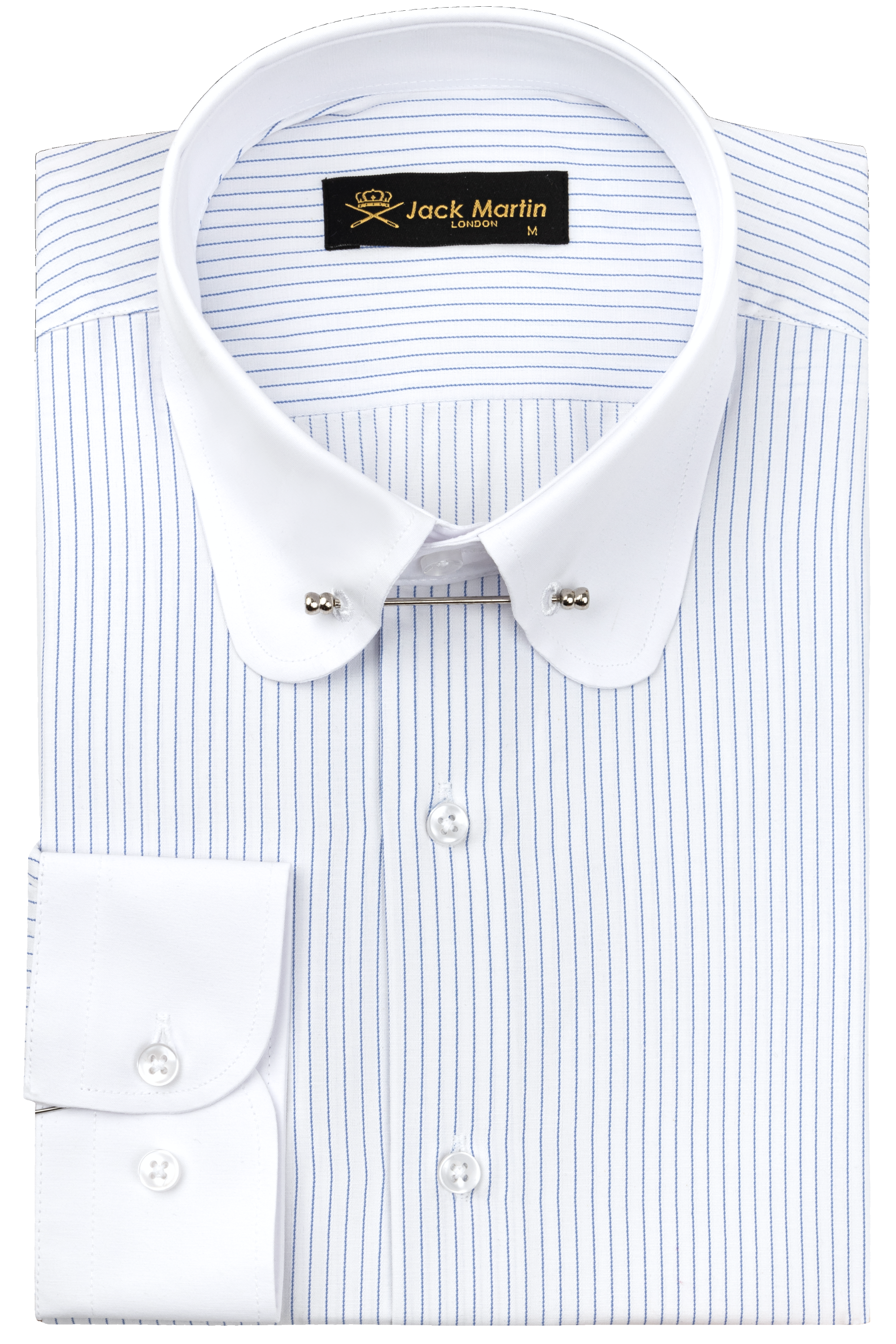 TOMMY - Blue & White Pinstripe Pin Collar Shirt - Jack Martin