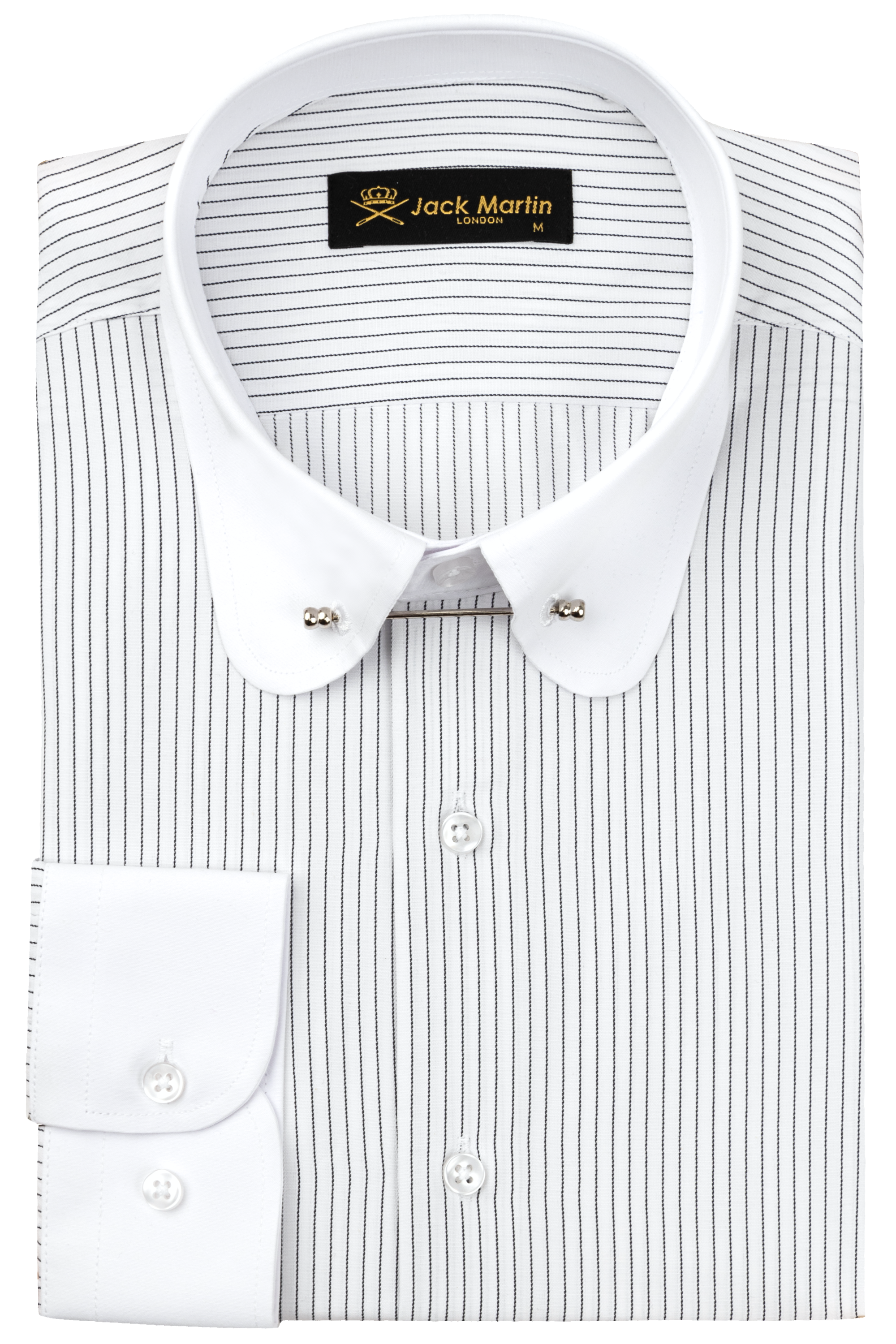 TOMMY - Black & White Pinstripe Pin Collar Shirt - Jack Martin