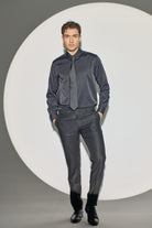 TOMMY - Black Penny Collar Shirt with Collar Bar - Jack Martin