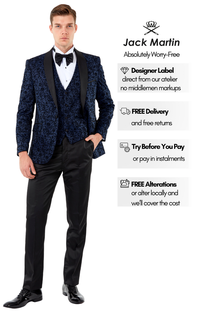 FLORAL - Midnight Blue Velvet 3 Piece Suit & Tuxedo - Jack Martin
