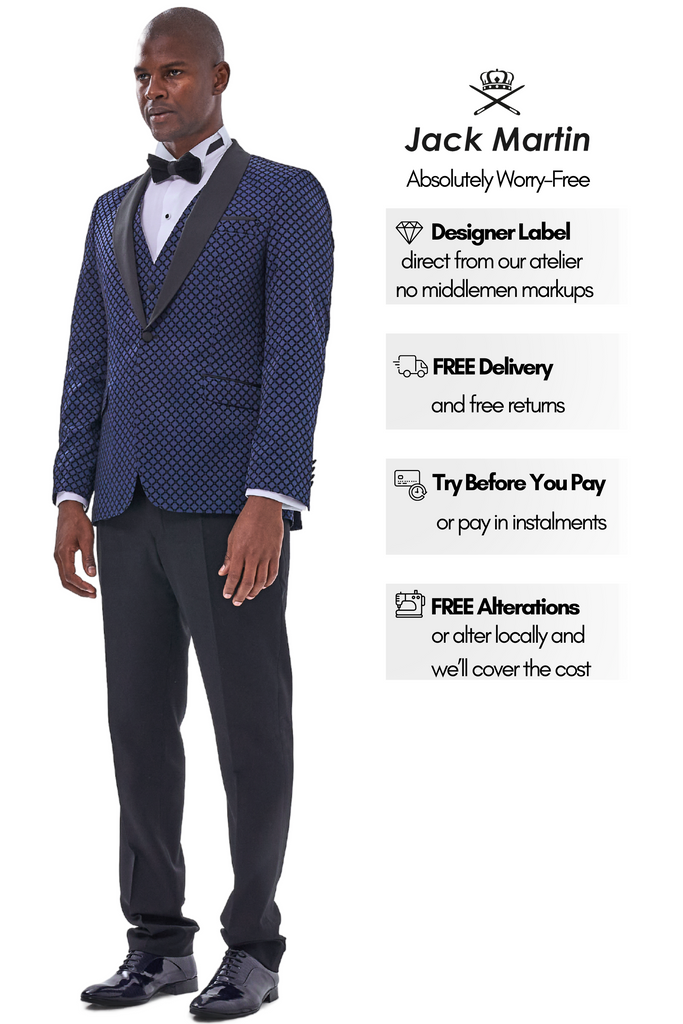 DIAMOND - Midnight Blue Printed Velvet Dinner & Tuxedo Jacket - Jack Martin