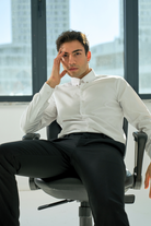 TOMMY - White Penny Collar Shirt with Collar Bar - Jack Martin