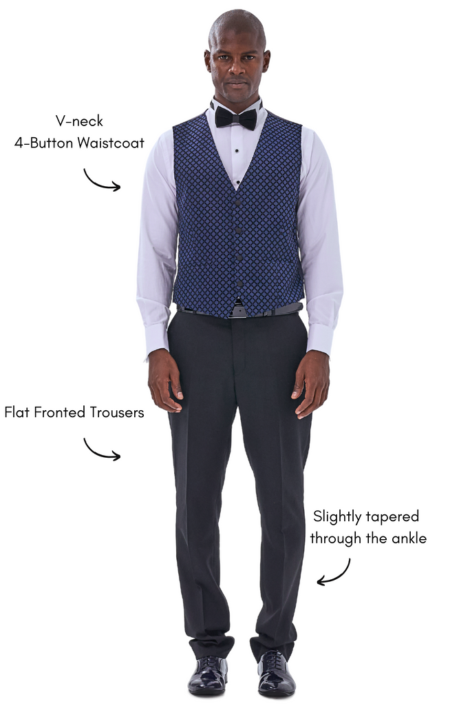DIAMOND - Midnight Blue Printed Velvet 3 Piece Suit / Tuxedo - Jack Martin