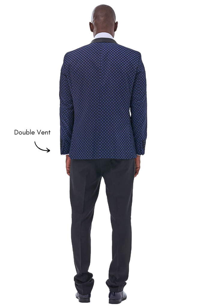 DIAMOND - Midnight Blue Printed Velvet Dinner & Tuxedo Jacket - Jack Martin