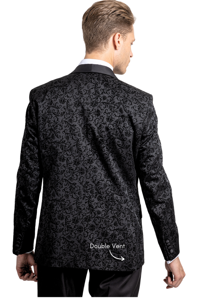 FLORAL - Black Printed Velvet 3 Piece Suit / Tuxedo - Jack Martin