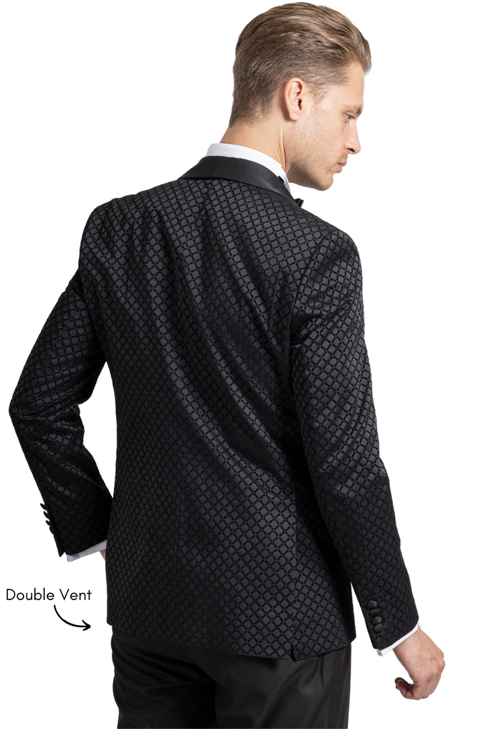 DIAMOND - Black Printed Velvet 3 Piece Suit / Tuxedo - Jack Martin