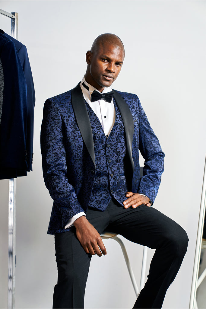 FLORAL - Midnight Blue Velvet Dinner & Tuxedo Jacket - Jack Martin Menswear