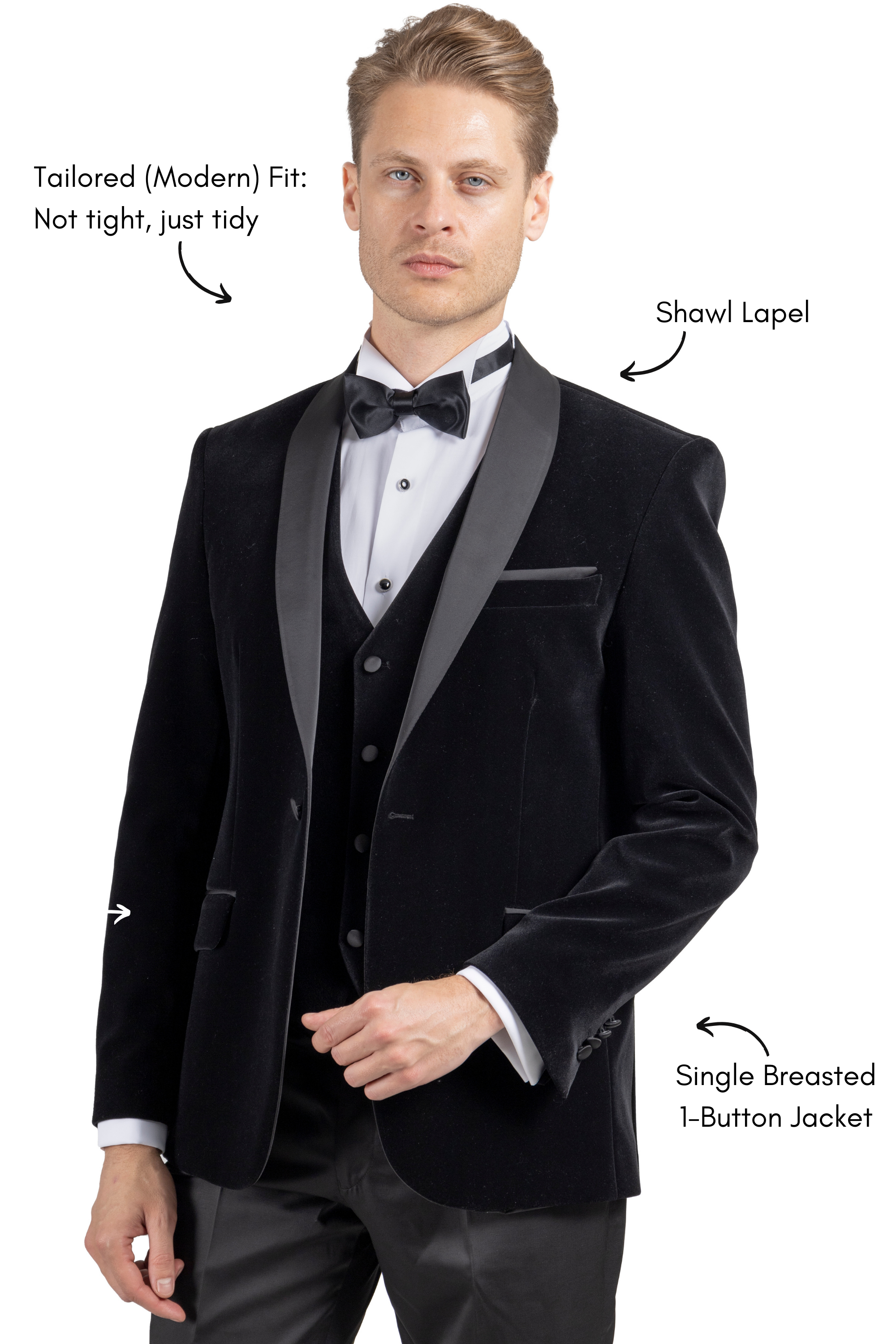 GABRIEL Black Velvet Piece Suit Tuxedo - Main Image