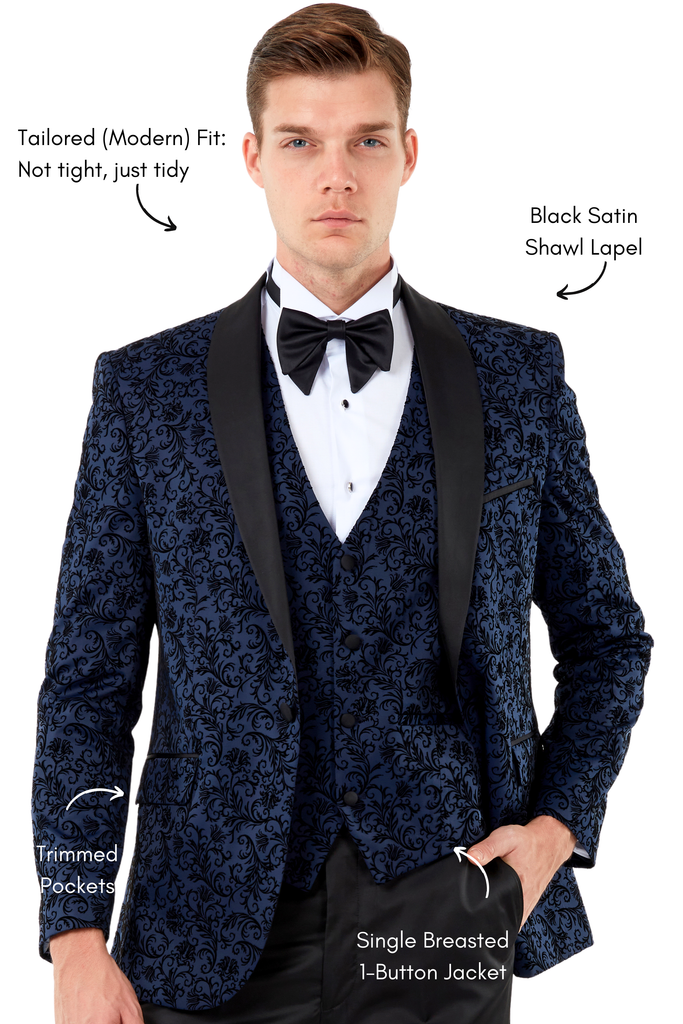 FLORAL - Midnight Blue Velvet 3 Piece Suit & Tuxedo - Jack Martin