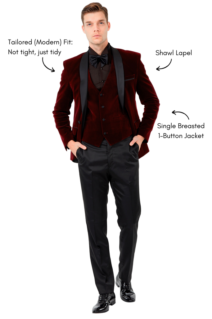 GABRIEL - Wine Burgundy Velvet 3 Piece Suit & Tuxedo - Jack Martin
