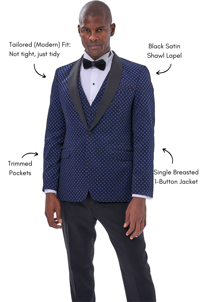 DIAMOND - Midnight Blue Printed Velvet Dinner & Tuxedo Jacket - Jack Martin