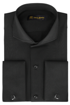 MASON - Black Herringbone Cutaway Collar Double Cuff Shirt - Jack Martin