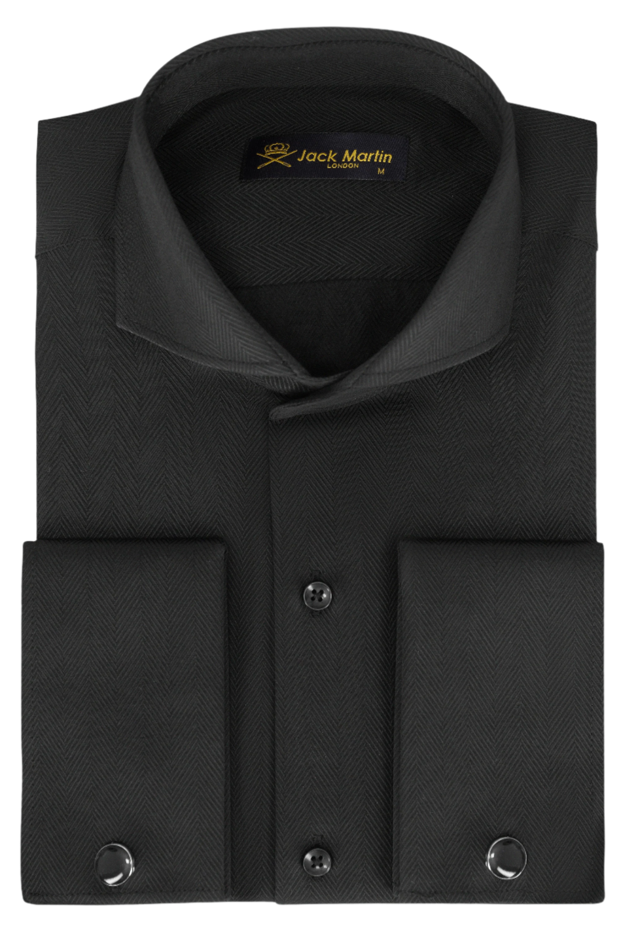 MASON - Black Herringbone Cutaway Collar Double Cuff Shirt - Jack Martin