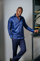 PAISLEY - Midnight Blue Smart Shirt with High Collar - Jack Martin