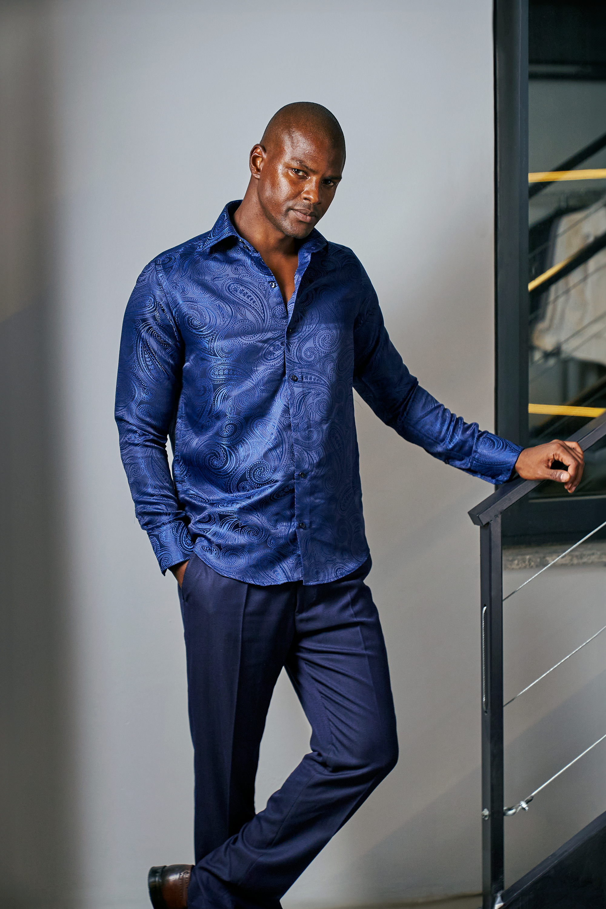 PAISLEY - Midnight Blue Smart Shirt with High Collar - Jack Martin