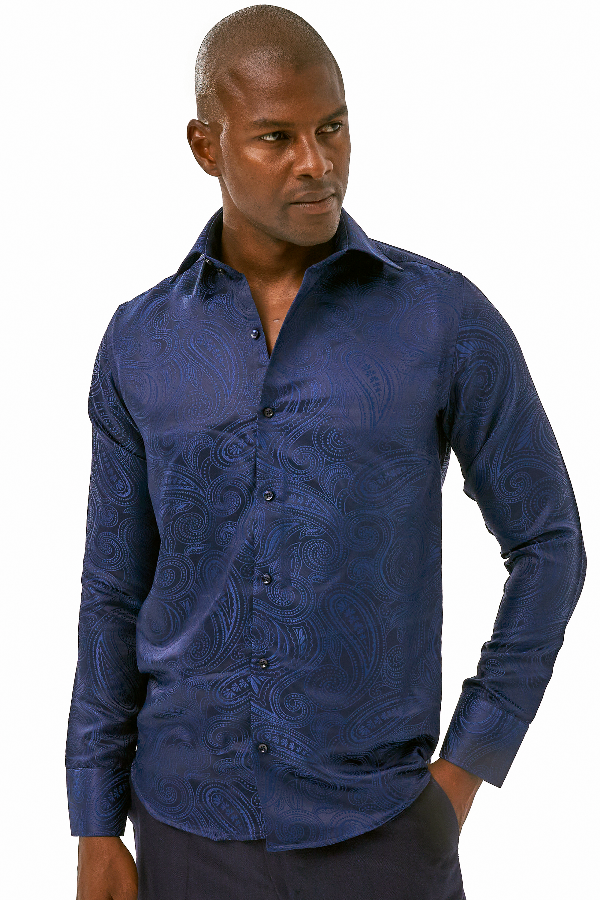 PAISLEY - Midnight Blue Smart Shirt with High Collar - Jack Martin