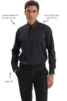 TOMMY - Black Penny Collar Shirt with Collar Bar - Jack Martin