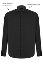 MASON - Black Herringbone Cutaway Collar Double Cuff Shirt - Jack Martin