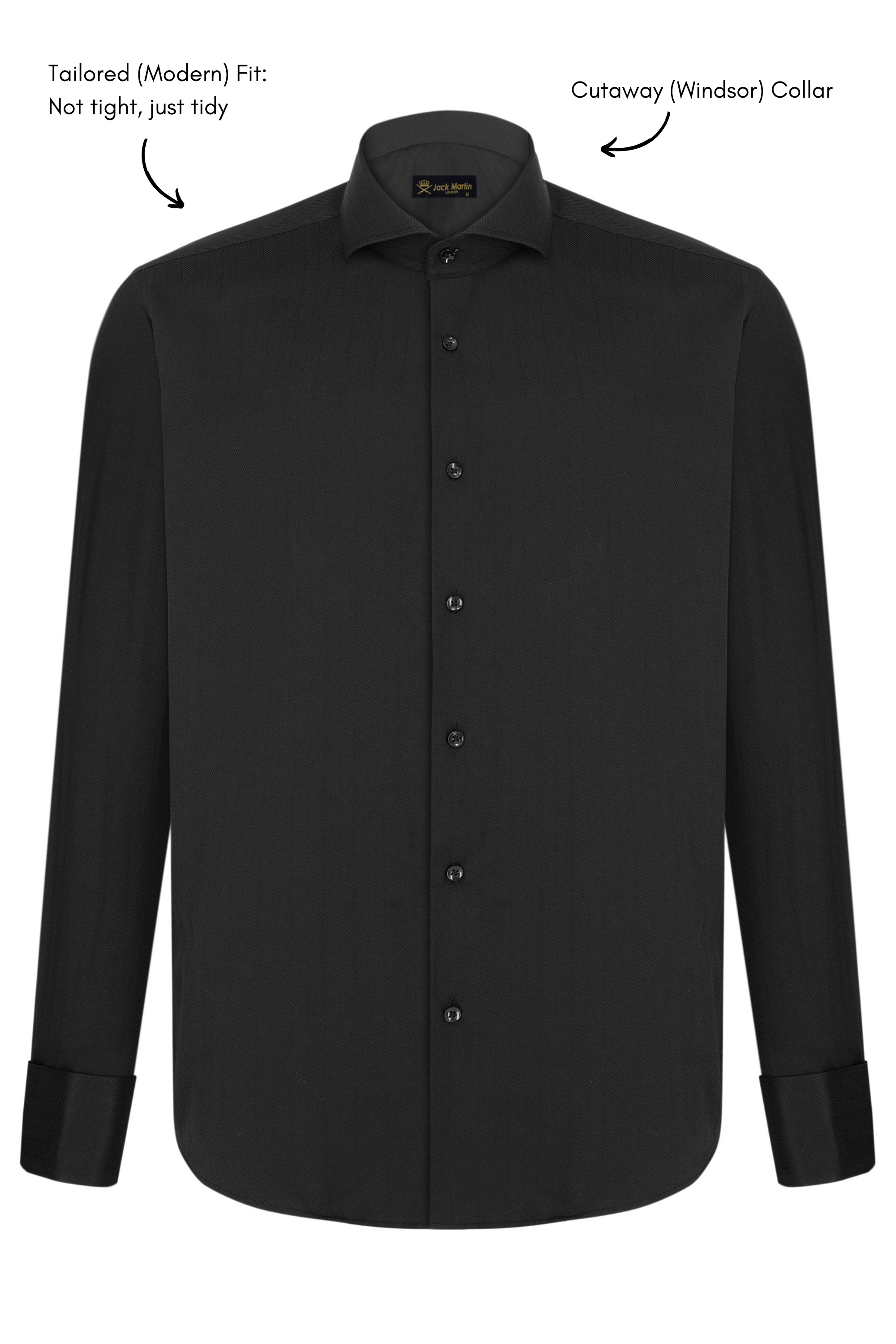 MASON - Black Herringbone Cutaway Collar Double Cuff Shirt - Jack Martin