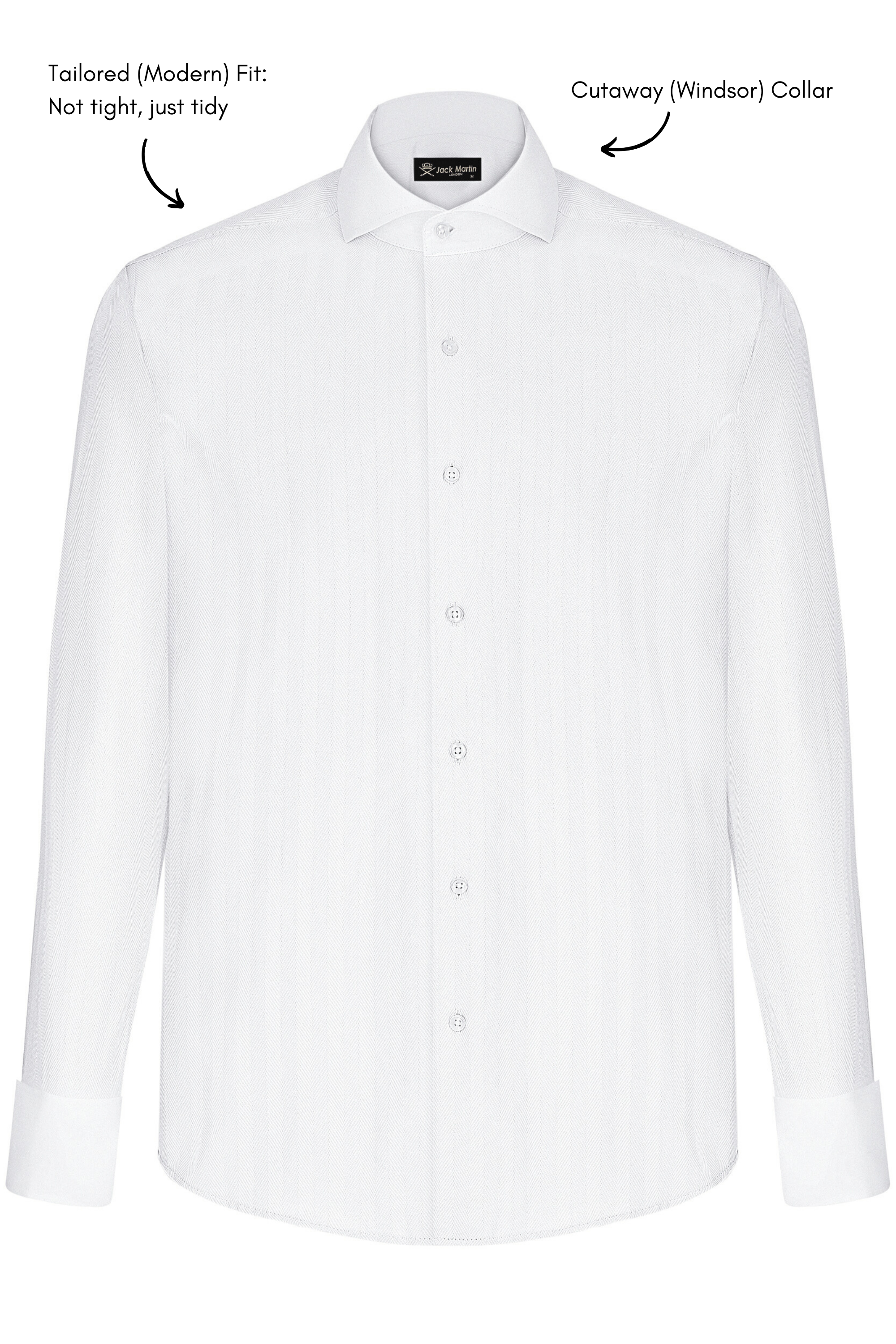 MASON - White Herringbone Cutaway Collar Double Cuff Shirt - Jack Martin
