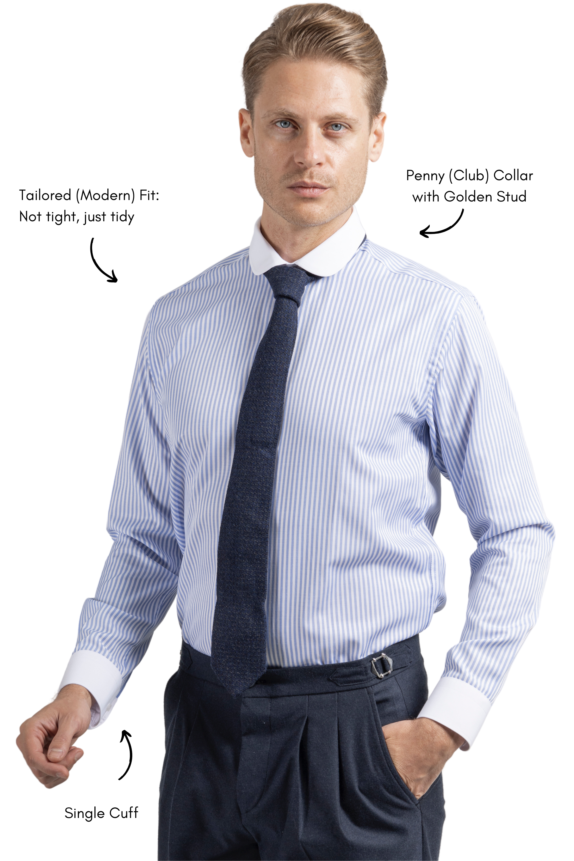 THOMAS - Blue Striped Penny Collar Shirt - Jack Martin