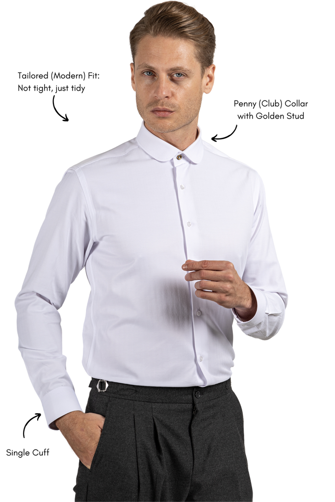 THOMAS - White Herringbone Penny Collar Shirt - Jack Martin