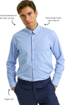TOMMY - Blue Penny Collar Shirt with Collar Bar - Jack Martin