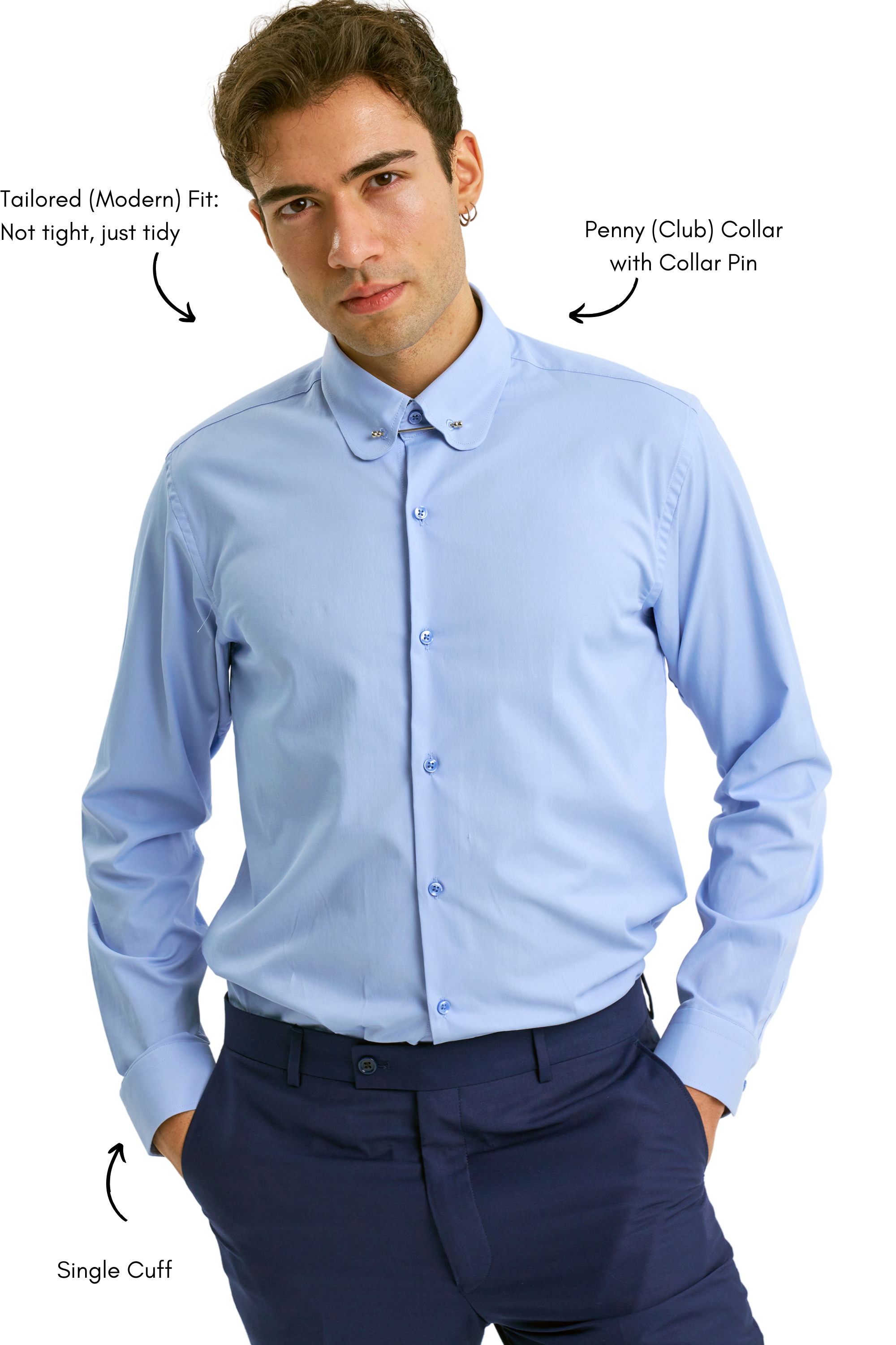 TOMMY - Blue Penny Collar Shirt with Collar Bar - Jack Martin