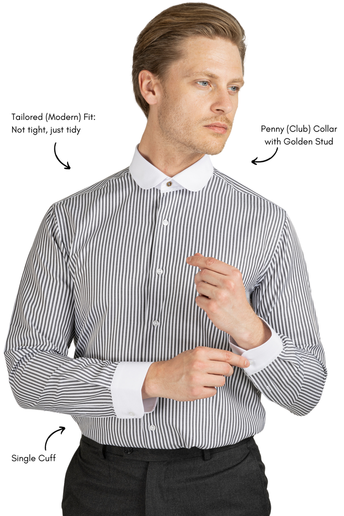 THOMAS - Black Striped Penny Collar Shirt - Jack Martin