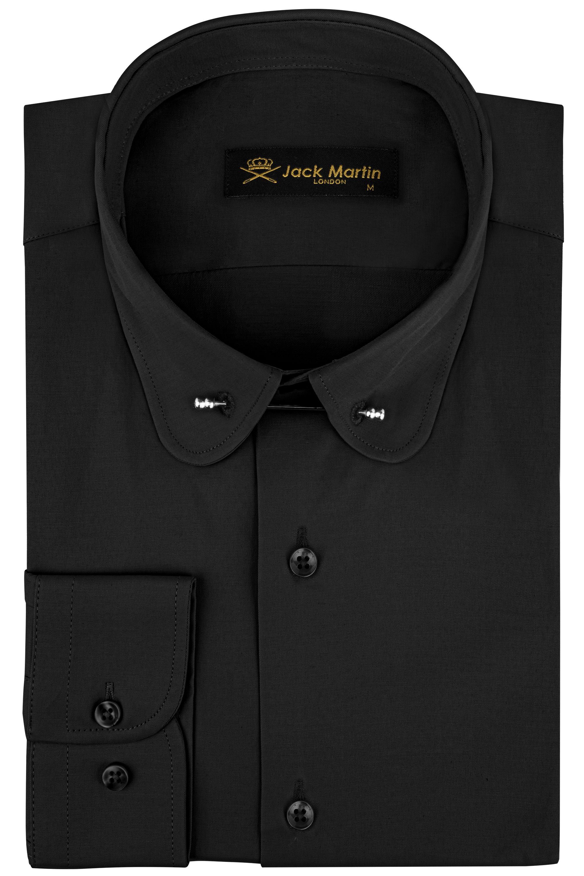 TOMMY - Black Penny Collar Shirt with Collar Bar - Jack Martin