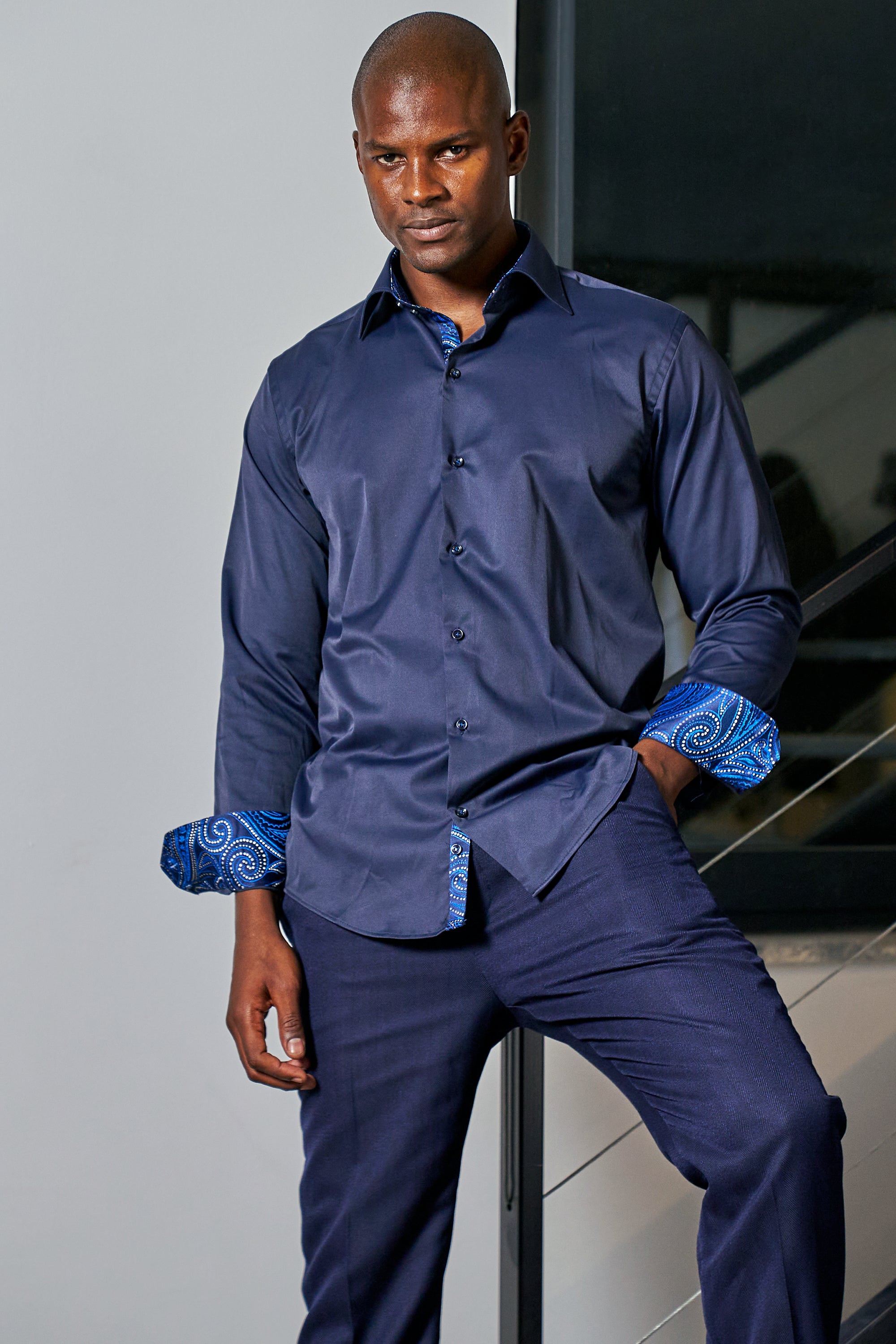 ELIAS - Navy Casual Shirt with Contrast Detail - Jack Martin