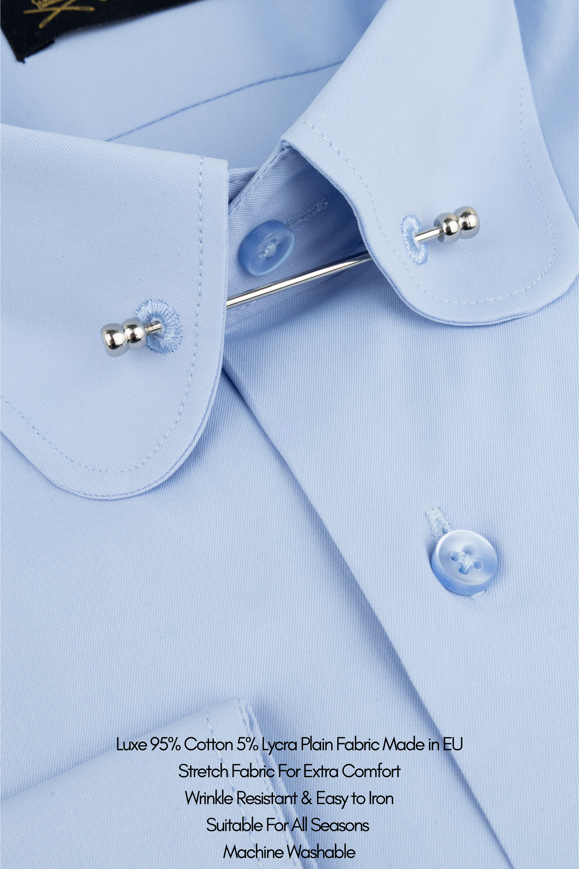 TOMMY - Blue Penny Collar Shirt with Collar Bar - Jack Martin
