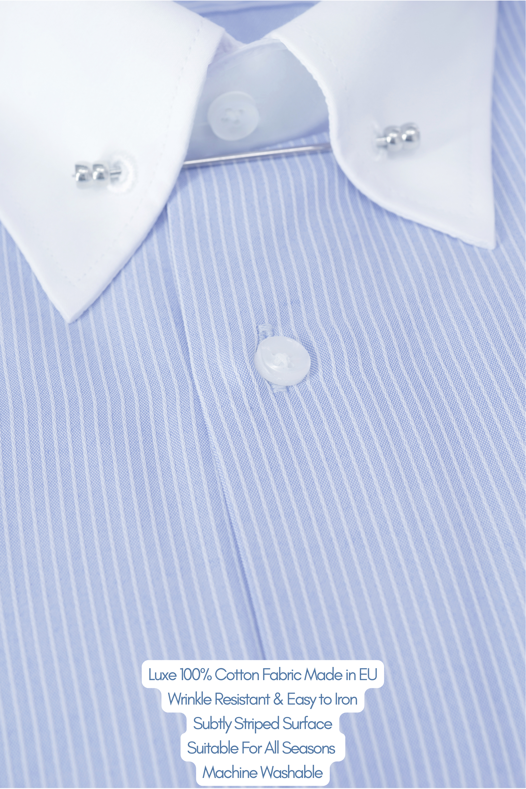 LUKE - Blue Subtle Stripe Pin Collar Shirt - Jack Martin