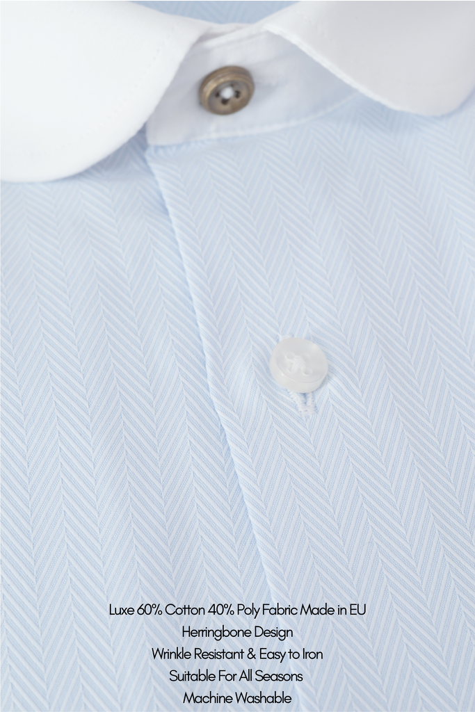 THOMAS - Blue Herringbone Penny Collar Shirt - Jack Martin