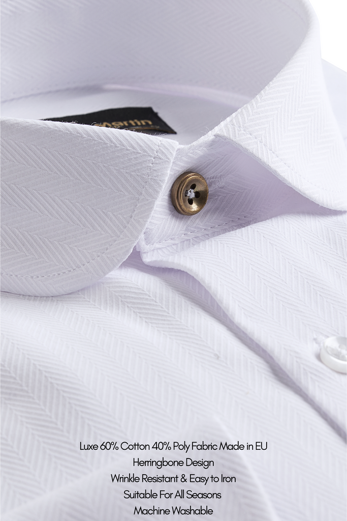 THOMAS - White Herringbone Penny Collar Shirt - Jack Martin