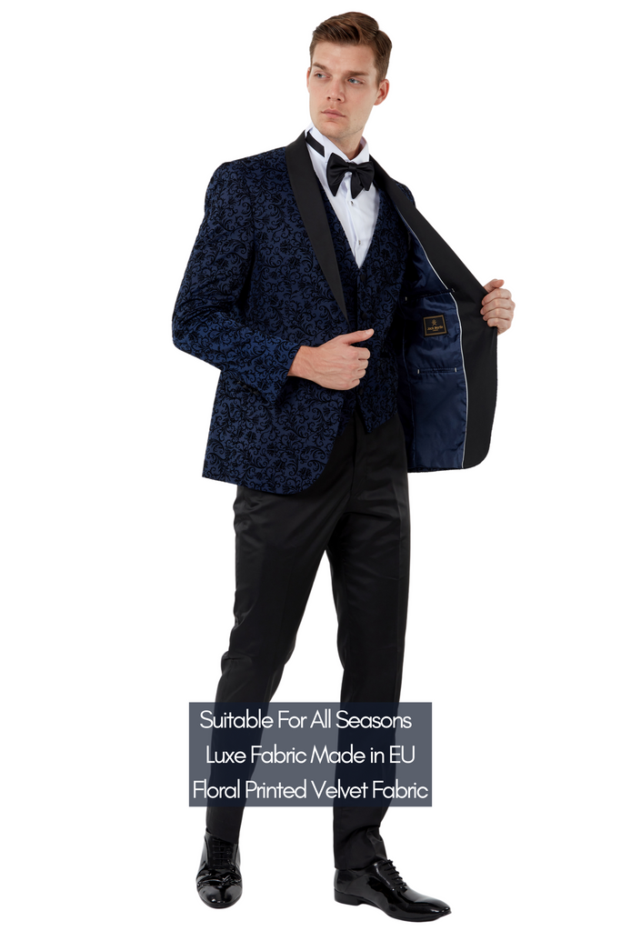 FLORAL - Midnight Blue Velvet 3 Piece Suit & Tuxedo - Jack Martin