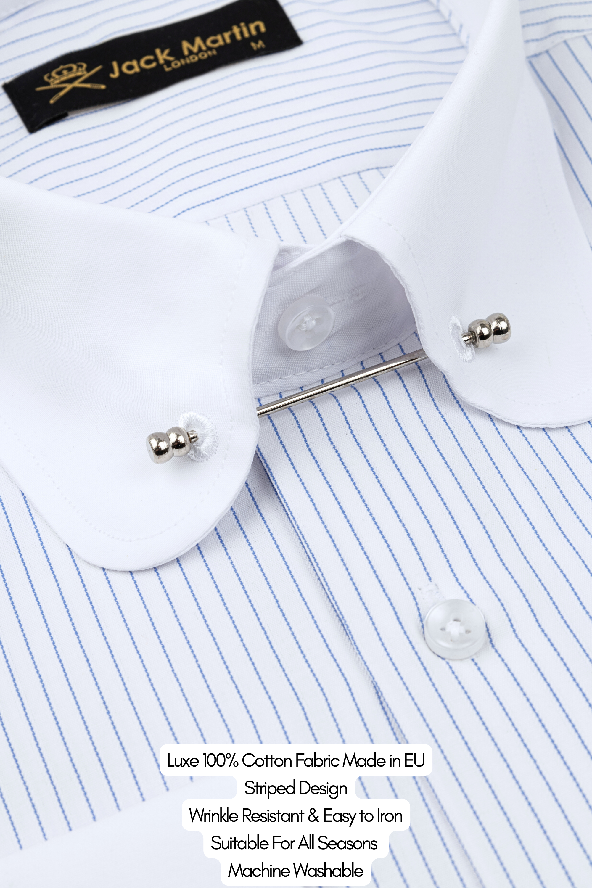TOMMY - Blue & White Pinstripe Pin Collar Shirt - Jack Martin