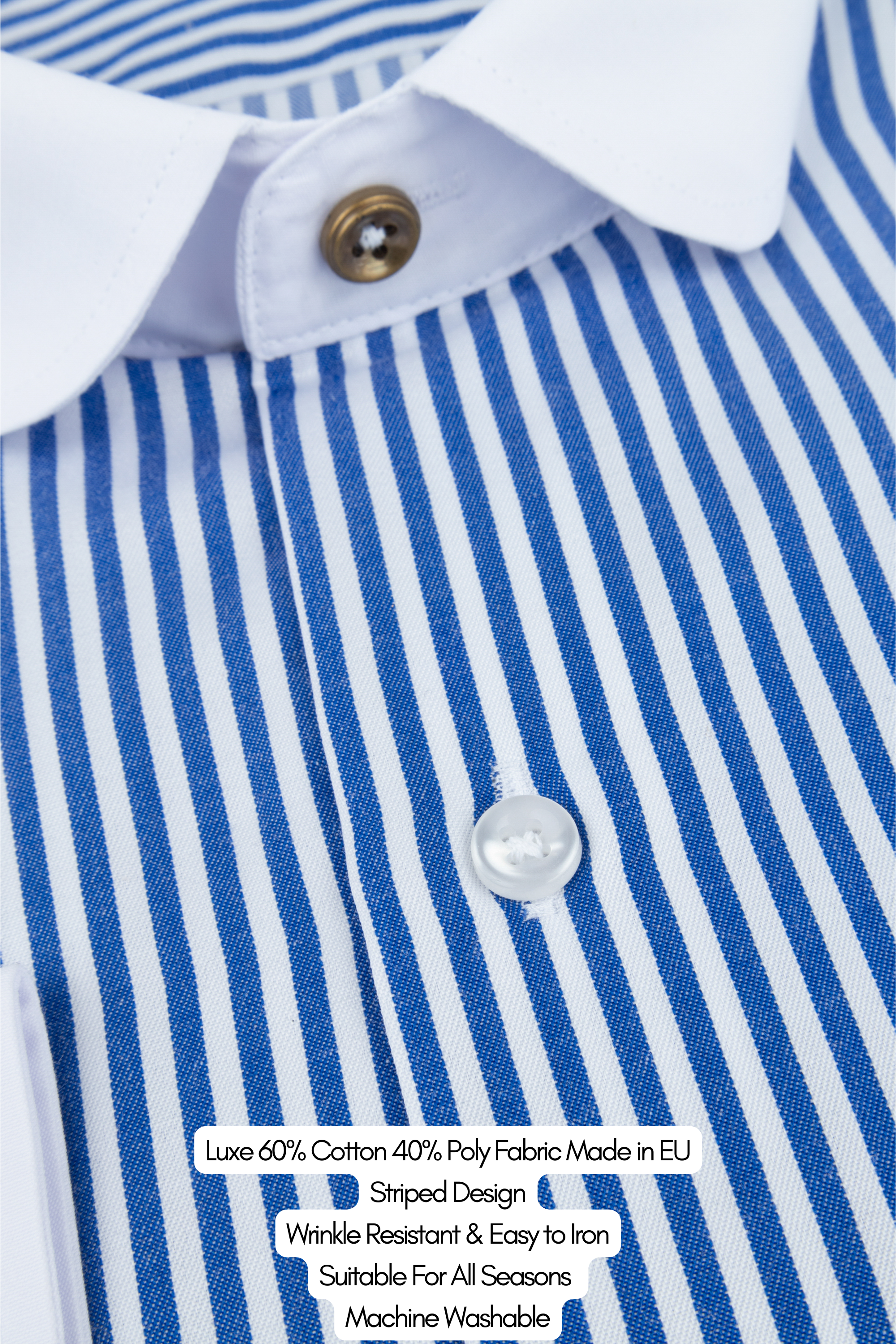 THOMAS - Royal Blue Striped Penny Collar Shirt - Jack Martin