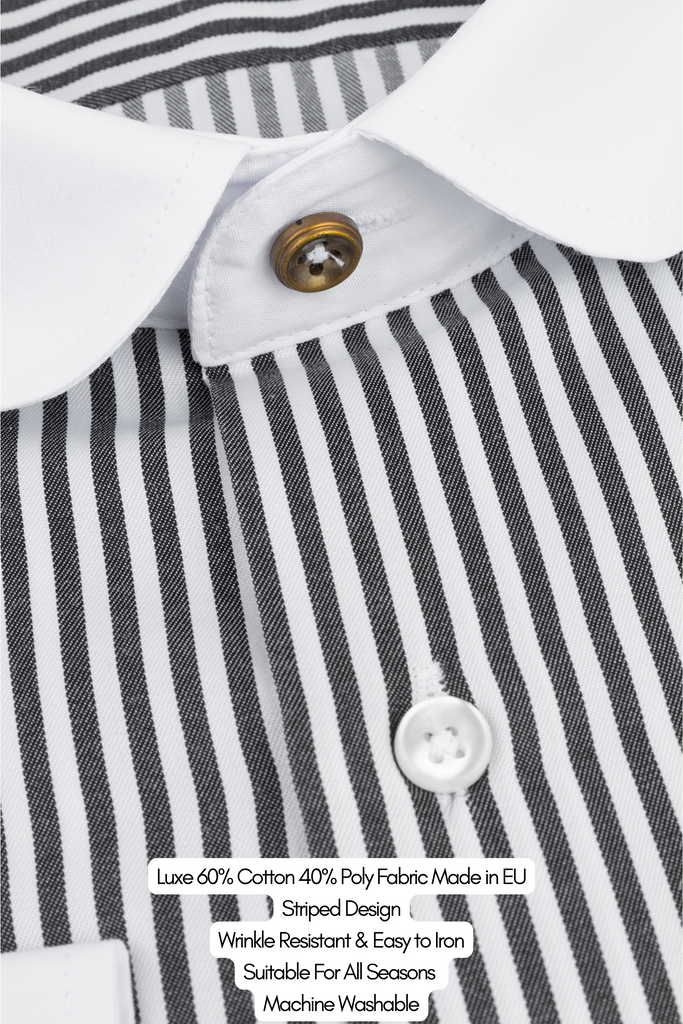 THOMAS - Black Striped Penny Collar Shirt - Jack Martin