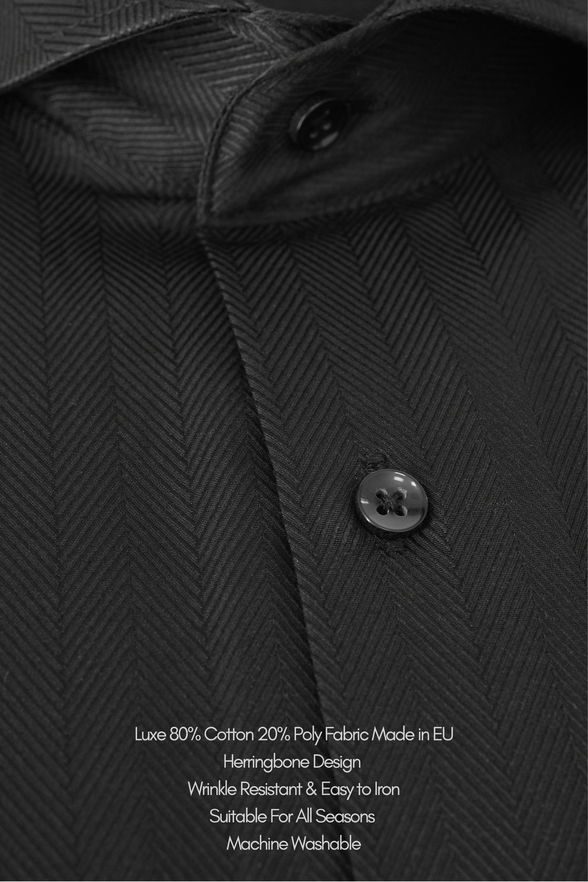 MASON - Black Herringbone Cutaway Collar Double Cuff Shirt - Jack Martin
