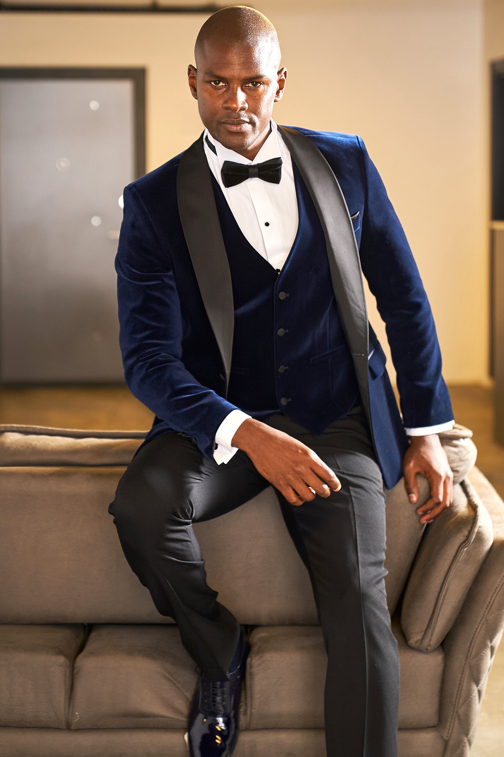 Bow Tie Blue Velour Suit Bow Tie Blue Velvet Prom Suit Velvet