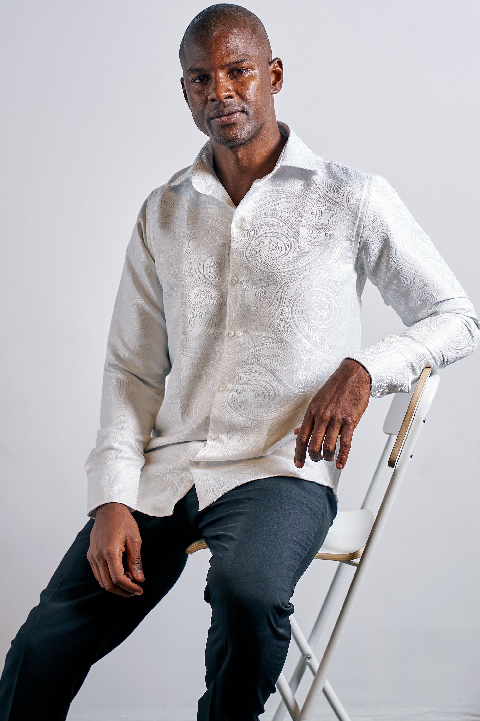 PAISLEY - White Smart Shirt with High Collar - Jack Martin
