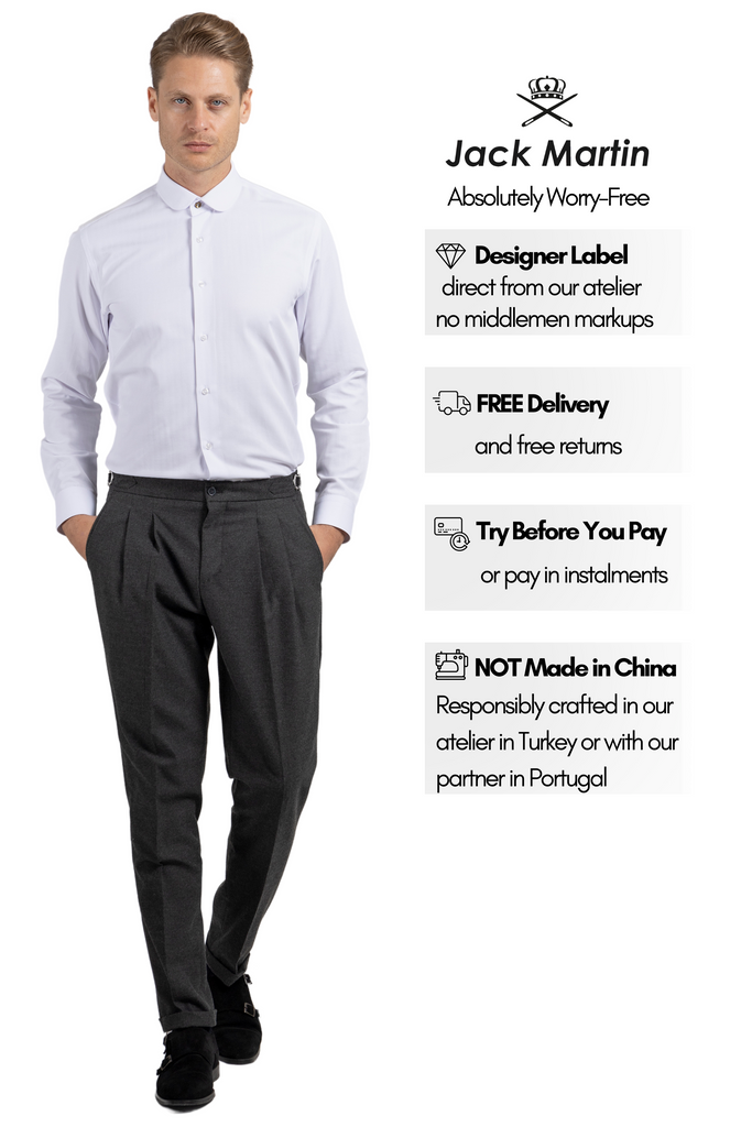 THOMAS - White Herringbone Penny Collar Shirt - Jack Martin