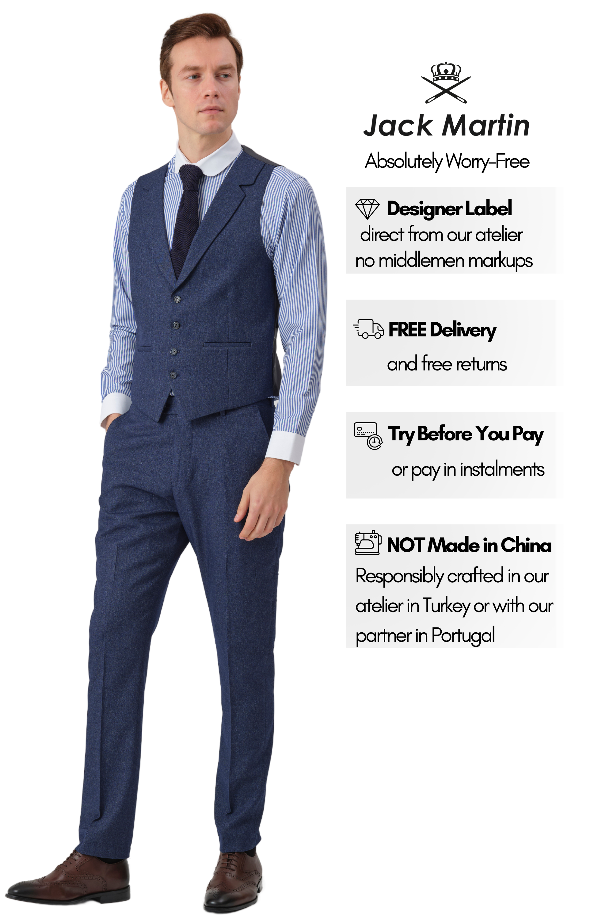 THOMAS - Royal Blue Striped Penny Collar Shirt - Jack Martin