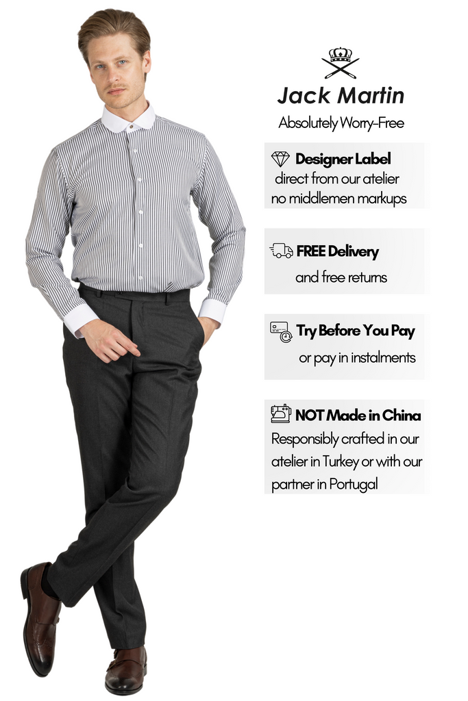 THOMAS - Black Striped Penny Collar Shirt - Jack Martin