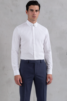 TOMMY - White Penny Collar Shirt with Collar Bar - Jack Martin