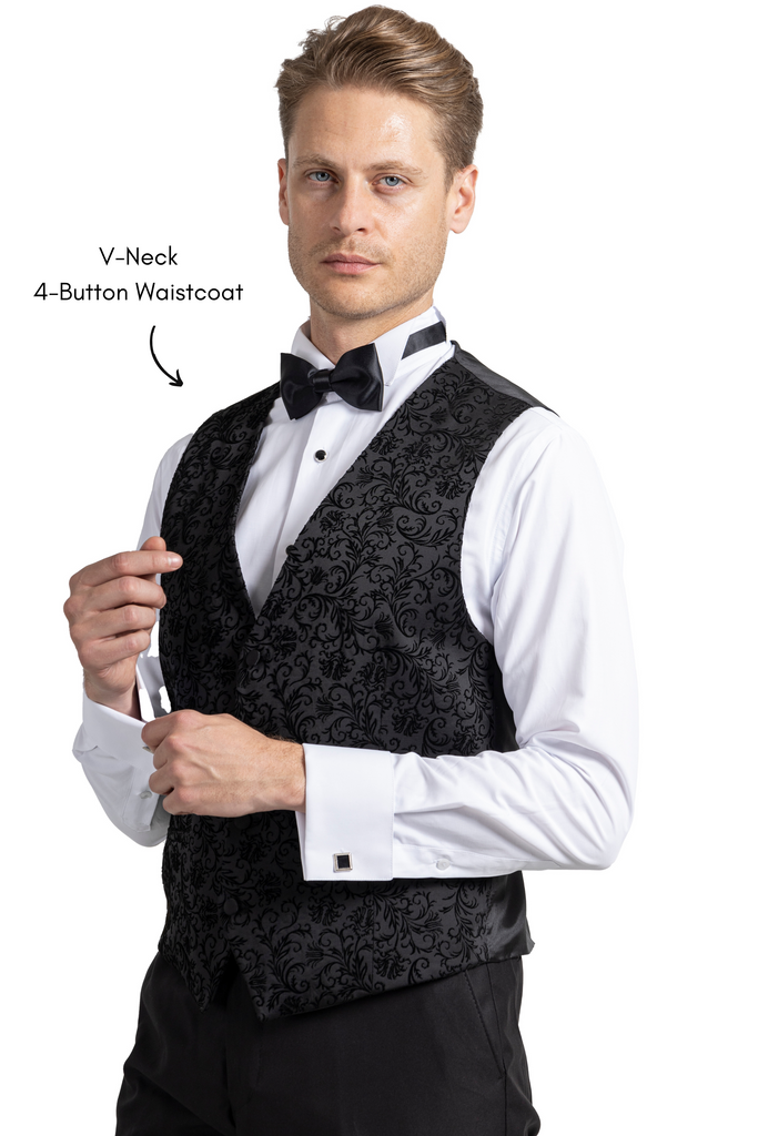 FLORAL - Black Printed Velvet 3 Piece Suit / Tuxedo - Jack Martin